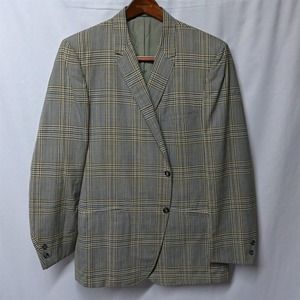 Vtg 70s Club Shop Bespoke 44R‎ Green Blue Plaid 2 Button Blazer Sport Coat